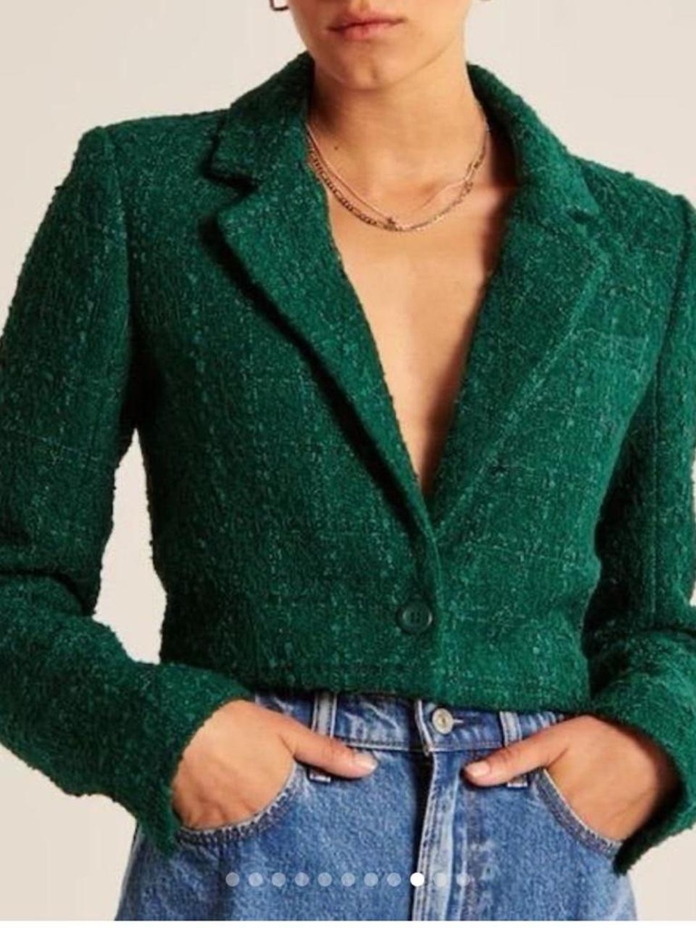 Abercrombie & Fitch Emerald Green Cropped Tweed Blazer